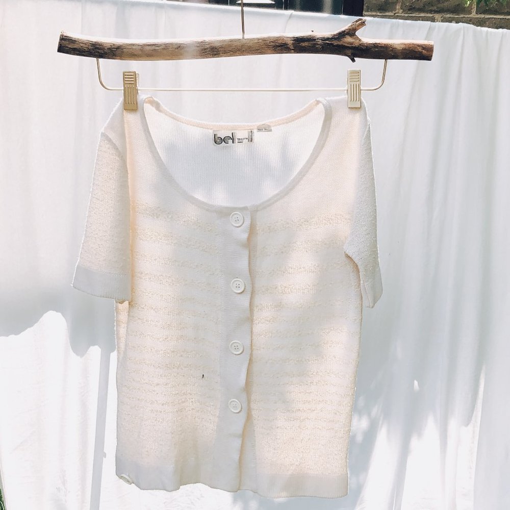 Cream wool vintage 60s cardigan short sleeve